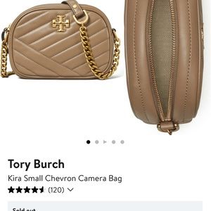 Tory Burch Kira Camera Bag Chevron Leather Crossbody Bag Sandpiper Taupe
